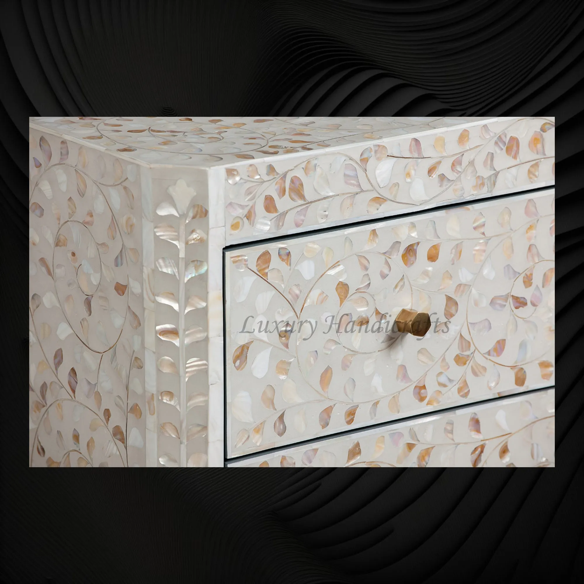 MOP Inlay Edge Floral 3 Drawer Dresser Grey