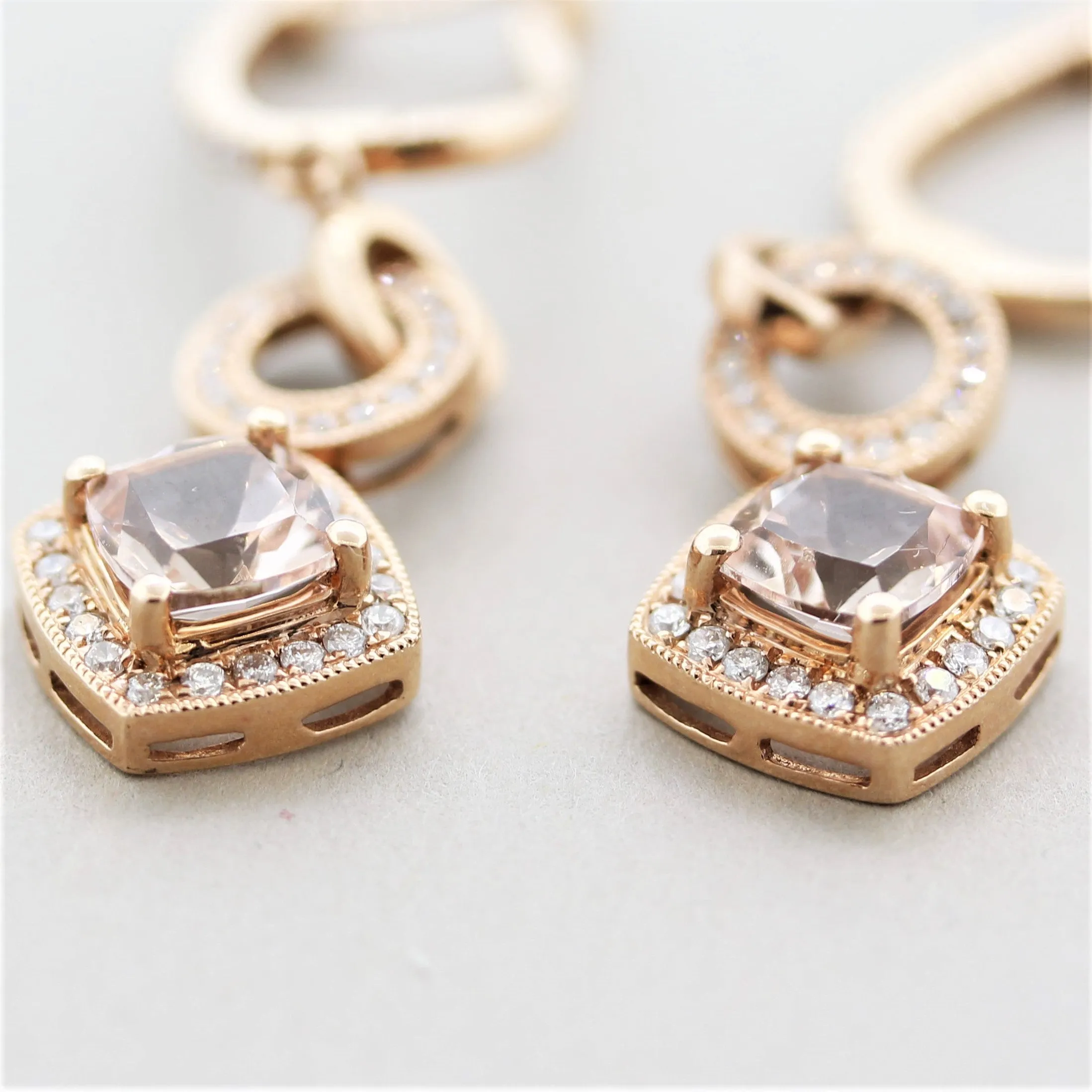 Morganite Diamond Gold Drop Earrings