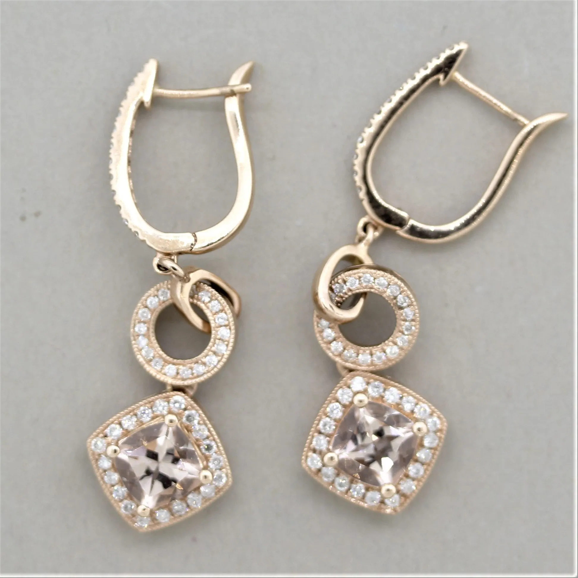 Morganite Diamond Gold Drop Earrings