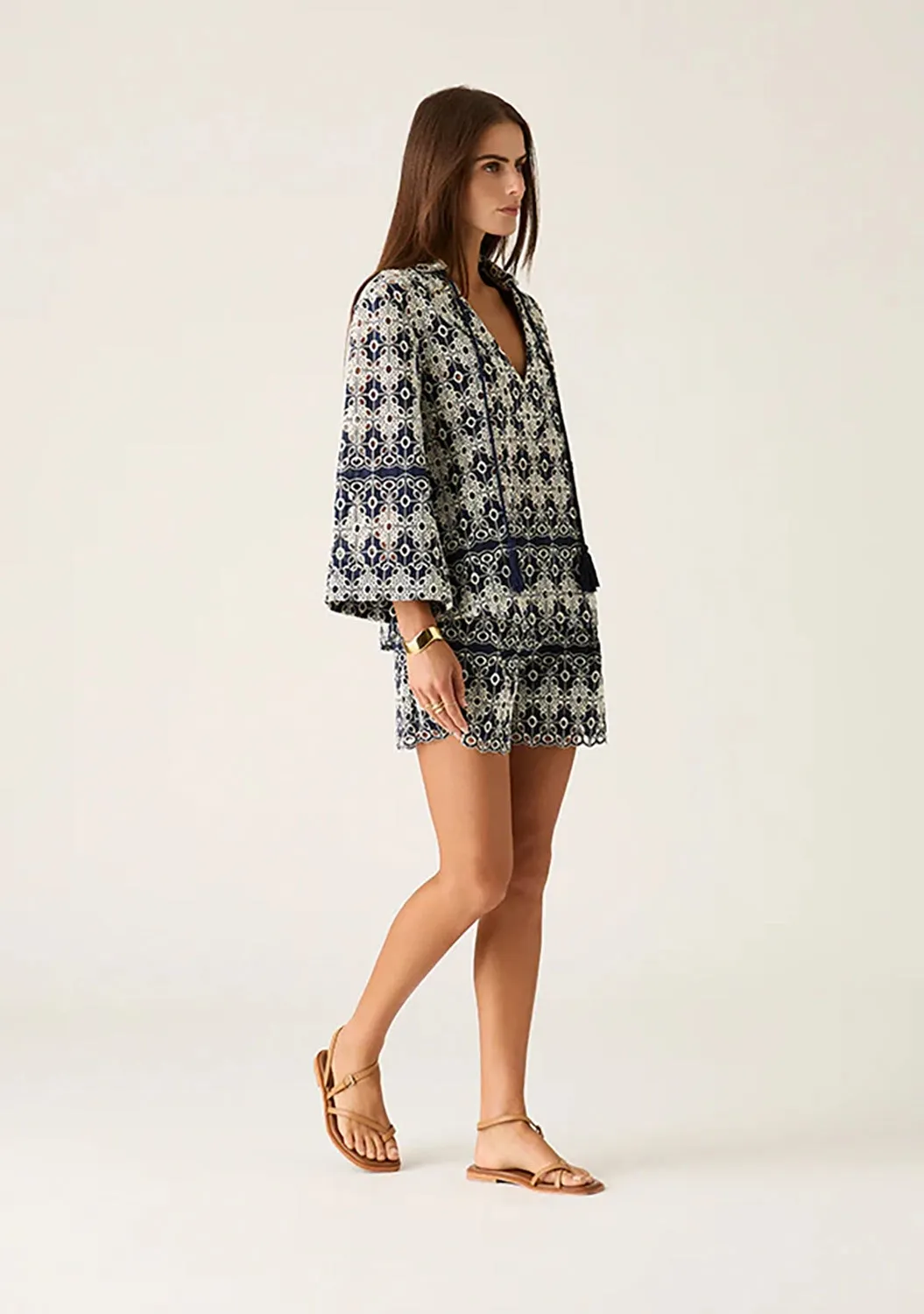 MOS THE LABEL | PEDRA EMBROIDERY BLOUSE | NAVY