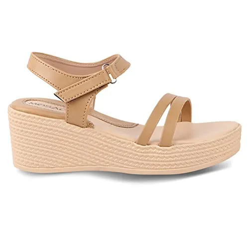 Mosac Women Beige Wedges Sandals Comfortable and Stylish Sandal Wedges