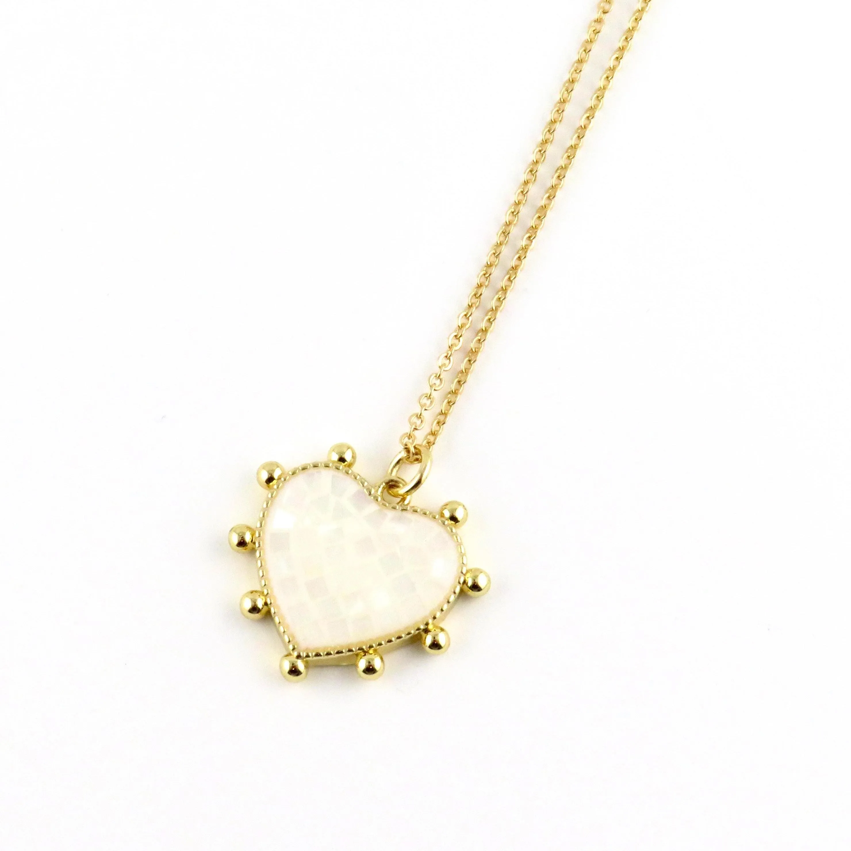 Mosaic Pearl Heart Necklace - White