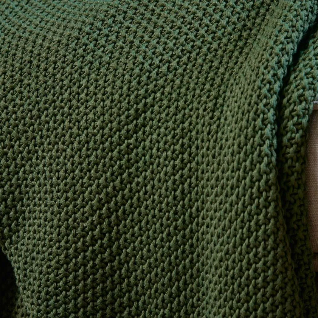 Moss Stitch Cotton Throw - Forest Green