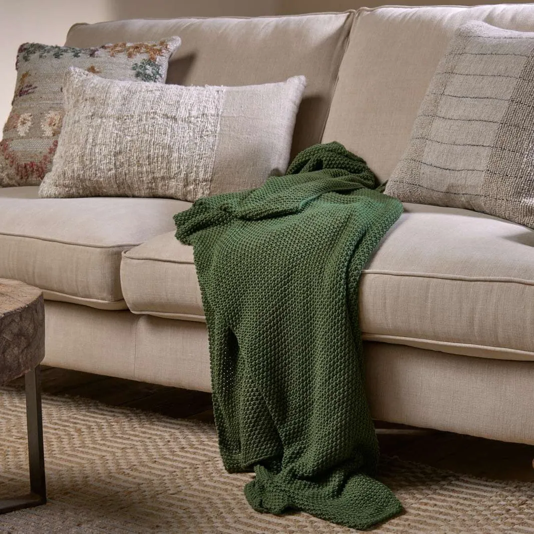 Moss Stitch Cotton Throw - Forest Green