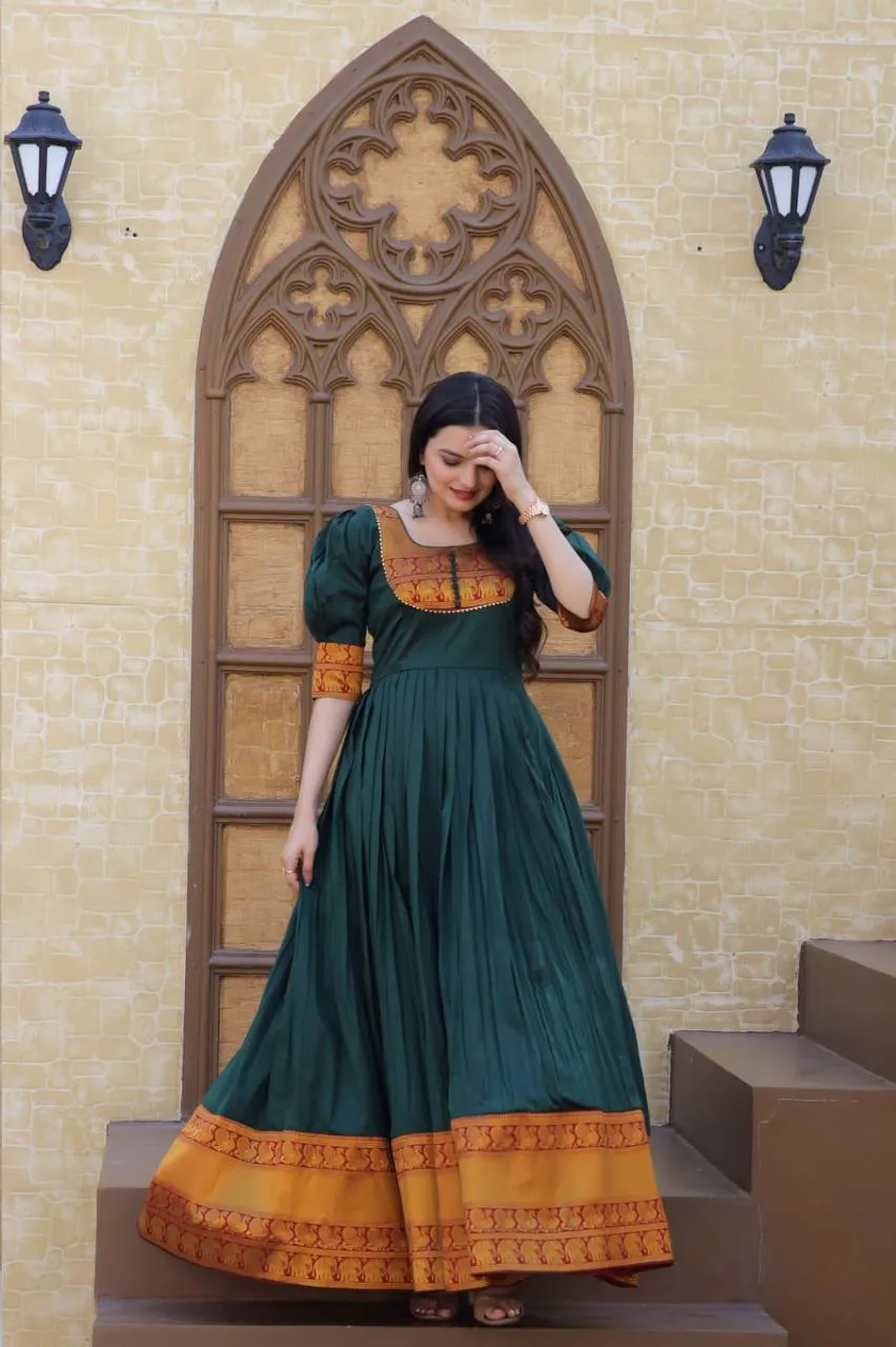 Mother-Daughter Green Color Beautiful Work Gown