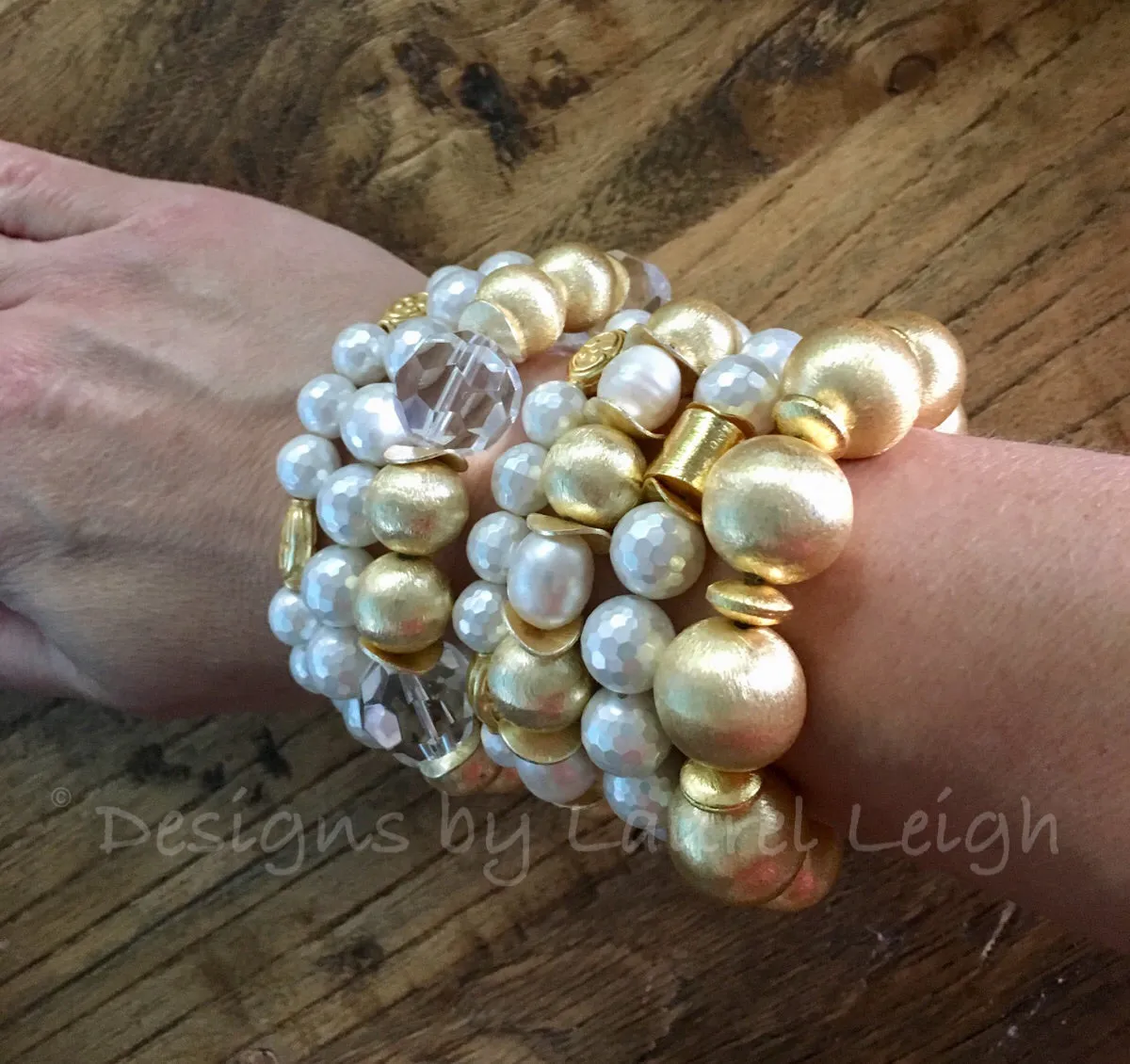 Mother of Pearl and Gold Bead Statement Bracelet