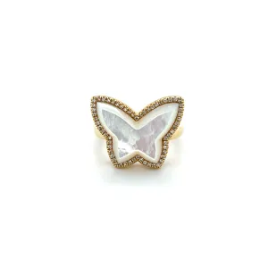 Mother of Pearl Butterfly Diamond Halo Ring