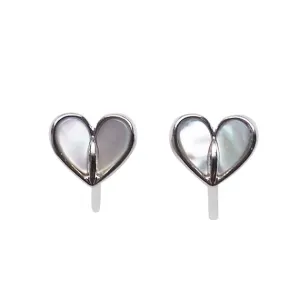 Mother Of Pearl Heart Invisible Clip On Stud Earrings (Silver tone)