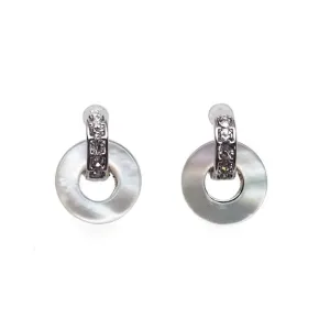 Mother Of Pearl Hoop Invisible Clip On Stud Earrings (Silver tone)