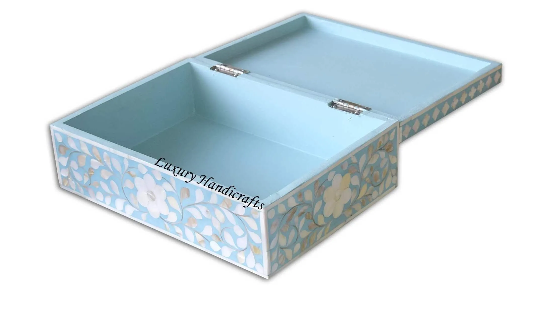 Mother Of Pearl Inlay Floral Box Turquoise