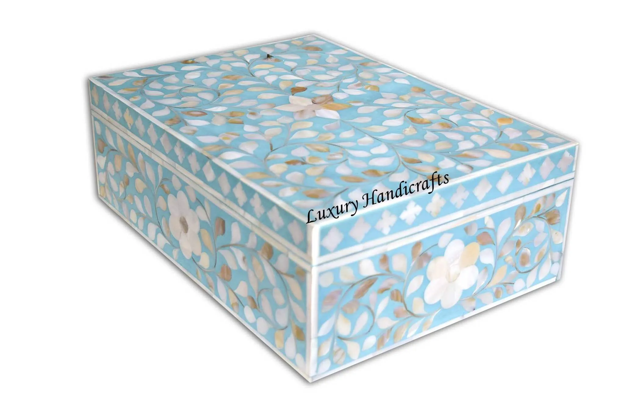 Mother Of Pearl Inlay Floral Box Turquoise