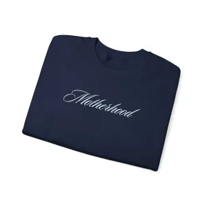 MOTHERHOOD Oversized Pullover Crewneck Sweatshirt, Gifts for Mom, Baby Shower Gifts, Light Blue on Navy, Mother's Day Gift