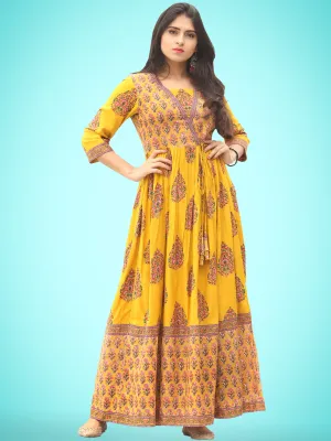 Motif Saga - Hand Block Printed Long Angrakha Dress  - D338F2057