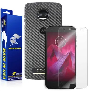 Motorola Moto Z2 Force Screen Protector   Black Carbon Fiber Full Body Skin Protector