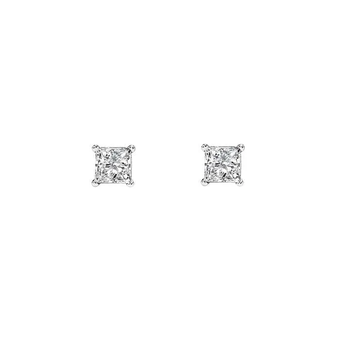 Mountz Collection 1/4CTW Princess Diamond Stud Earrings in 14K White Gold