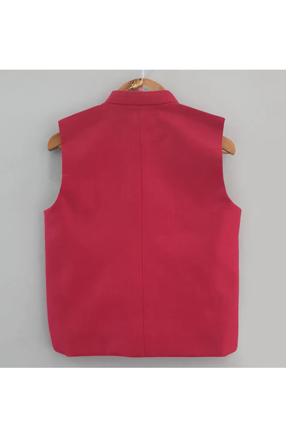 Mouse embroidered red nehru jacket