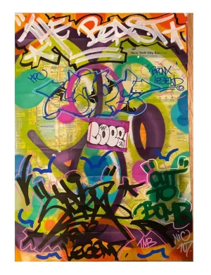 MTA Subway Map Lime Green Purple Original Spray Paint Acrylic Painting by Cope2- Fernando Carlo