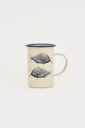 Mug largo en metal esmaltado con peces