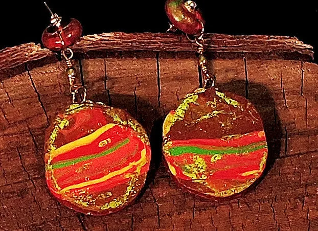 Mullti-colored Clay and Filigree Dangle Earrings