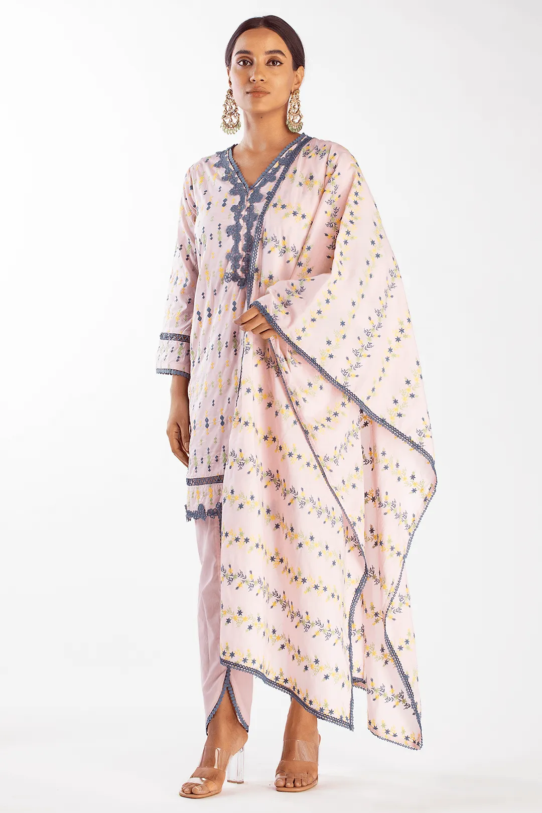 Mulmul Cotton Cupid Pink Kurta With Cupid Pink Pant