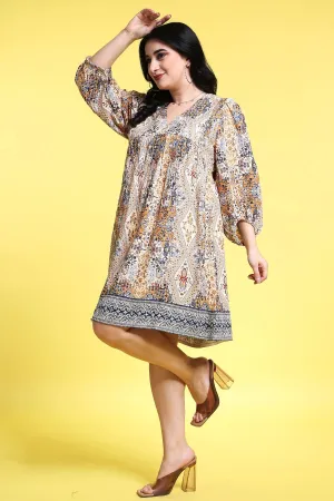 Multi Abstract Printed Beige Dress