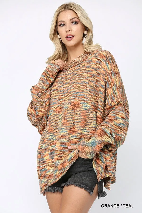 Multi Color and Loose Fit Round Neck Sweater