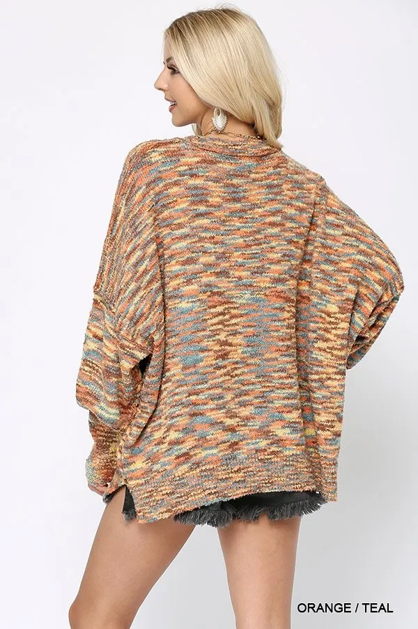 Multi Color and Loose Fit Round Neck Sweater