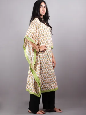 Multi Color Bagru Hand Block Printed in Naturak Colors Kaftan With Mint Green Border - K1134F15