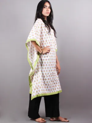 Multi Color Bagru Hand Block Printed Kaftan With Mint Green Border - K1150F16