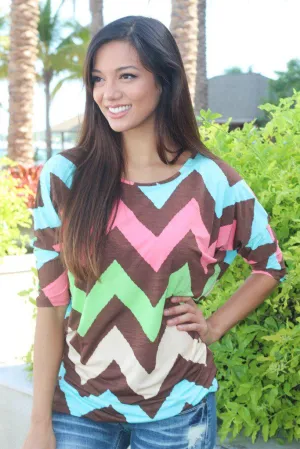 Multi Color Brown Chevron Top