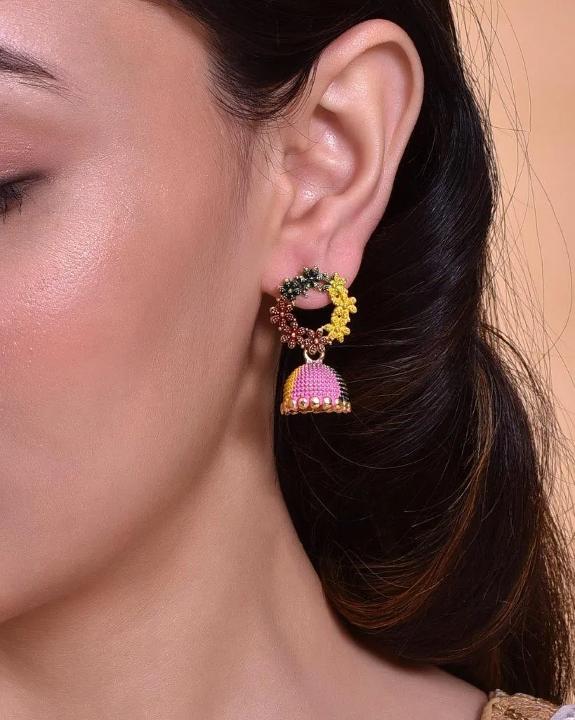 Multi Color Contemporary Jhumka Earrings - Voj