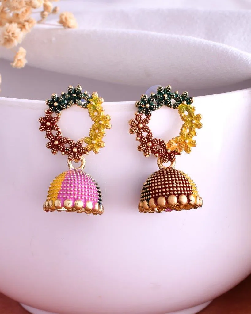 Multi Color Contemporary Jhumka Earrings - Voj