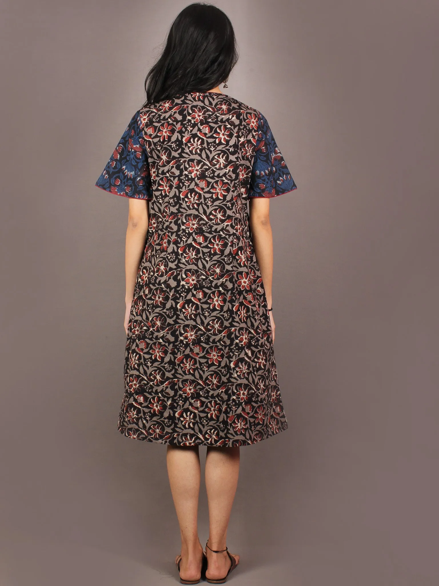 Multi Color Hand Block Printed Panel Cotton Dress  - D1044301