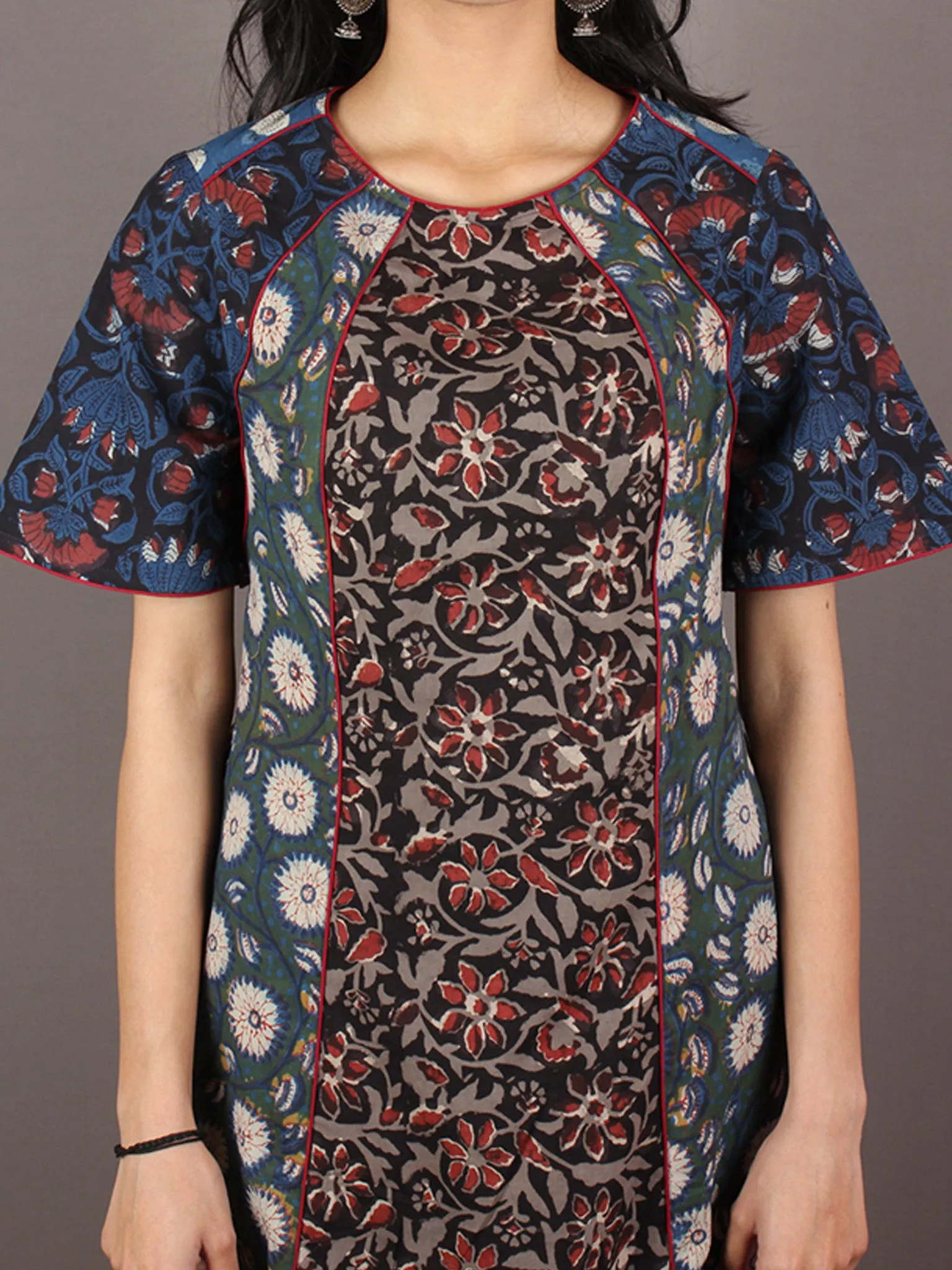 Multi Color Hand Block Printed Panel Cotton Dress  - D1044301