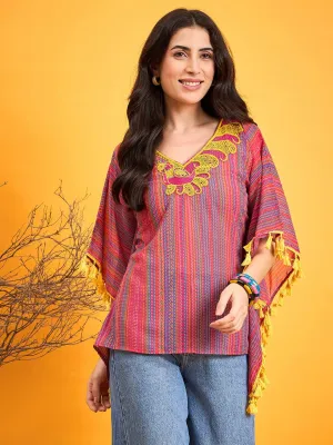 Multi Coloured Embroidered Tribal Kaftan Top