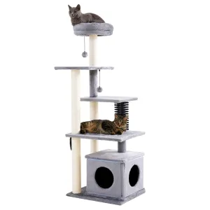 Multi-Level Large Cat Condo with Scratching Posts and Pompoms