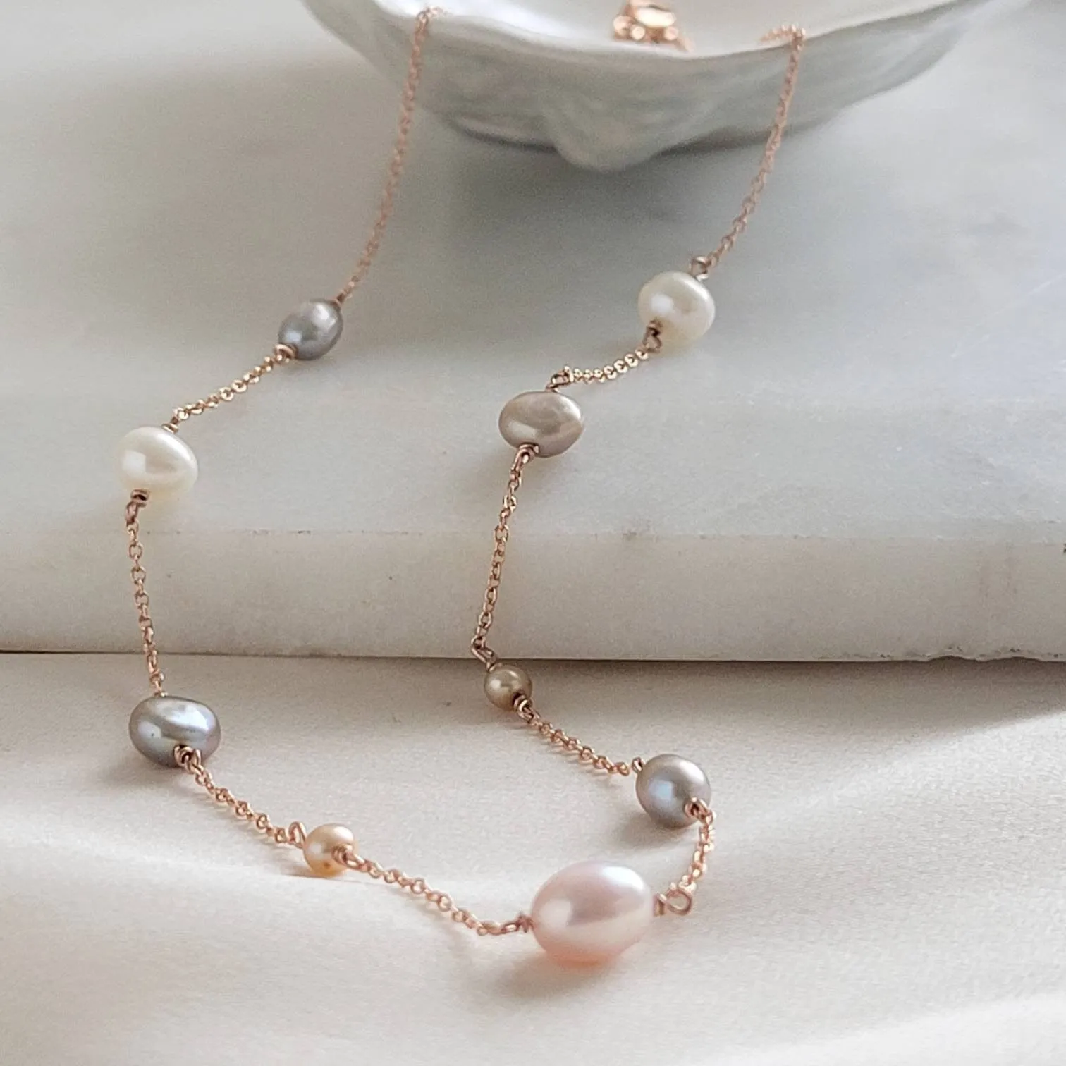 Multi Pearl Station Necklace