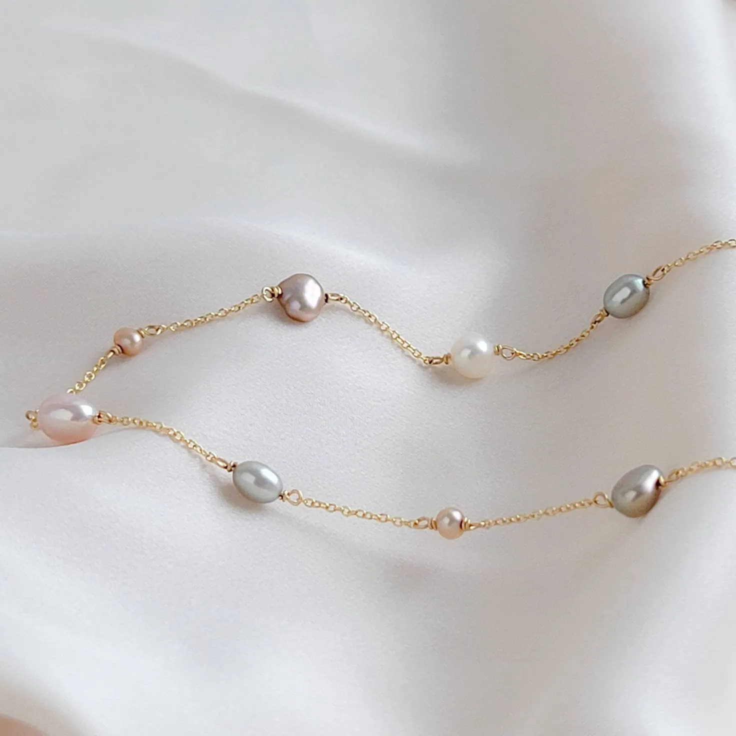 Multi Pearl Station Necklace