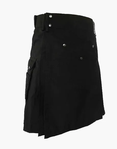 Multi-pocket utility kilt in black color