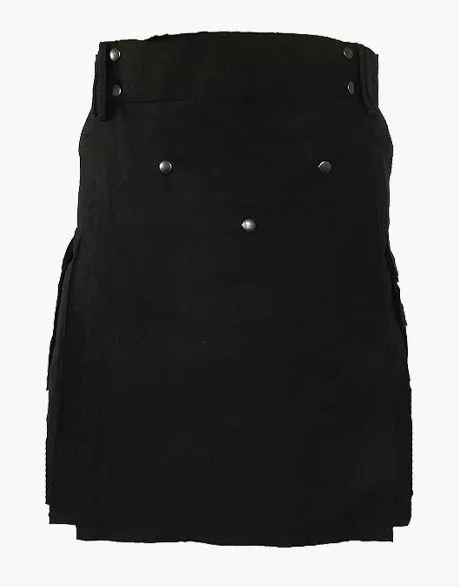 Multi-pocket utility kilt in black color