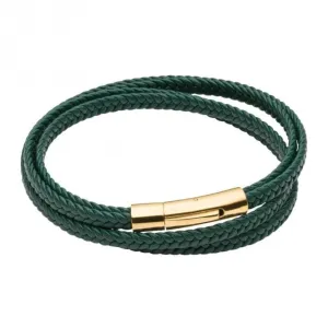 Multi Row Plaited Green Recycled Leather Bracelet B5429