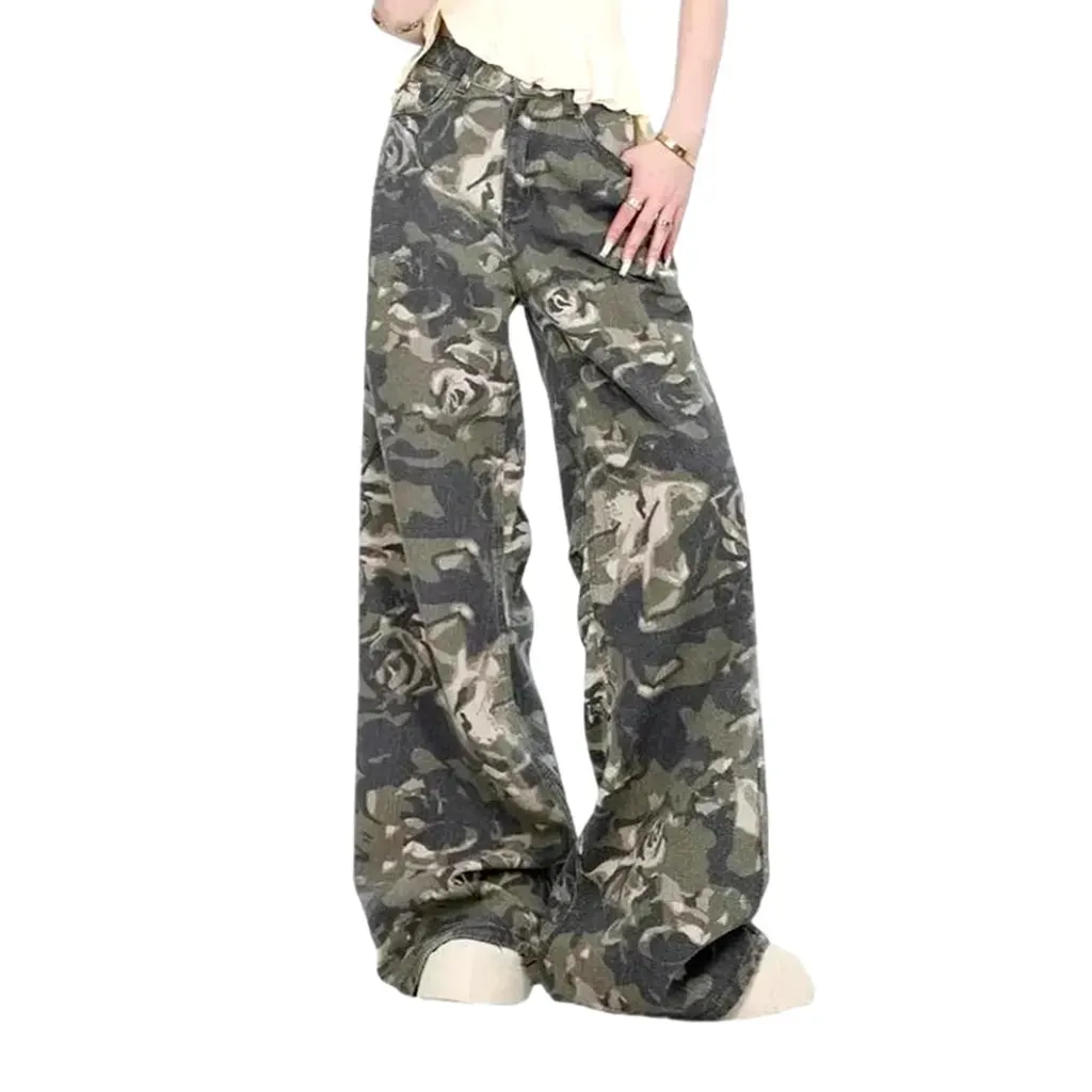 Multicolor camouflage high rise women's jeans