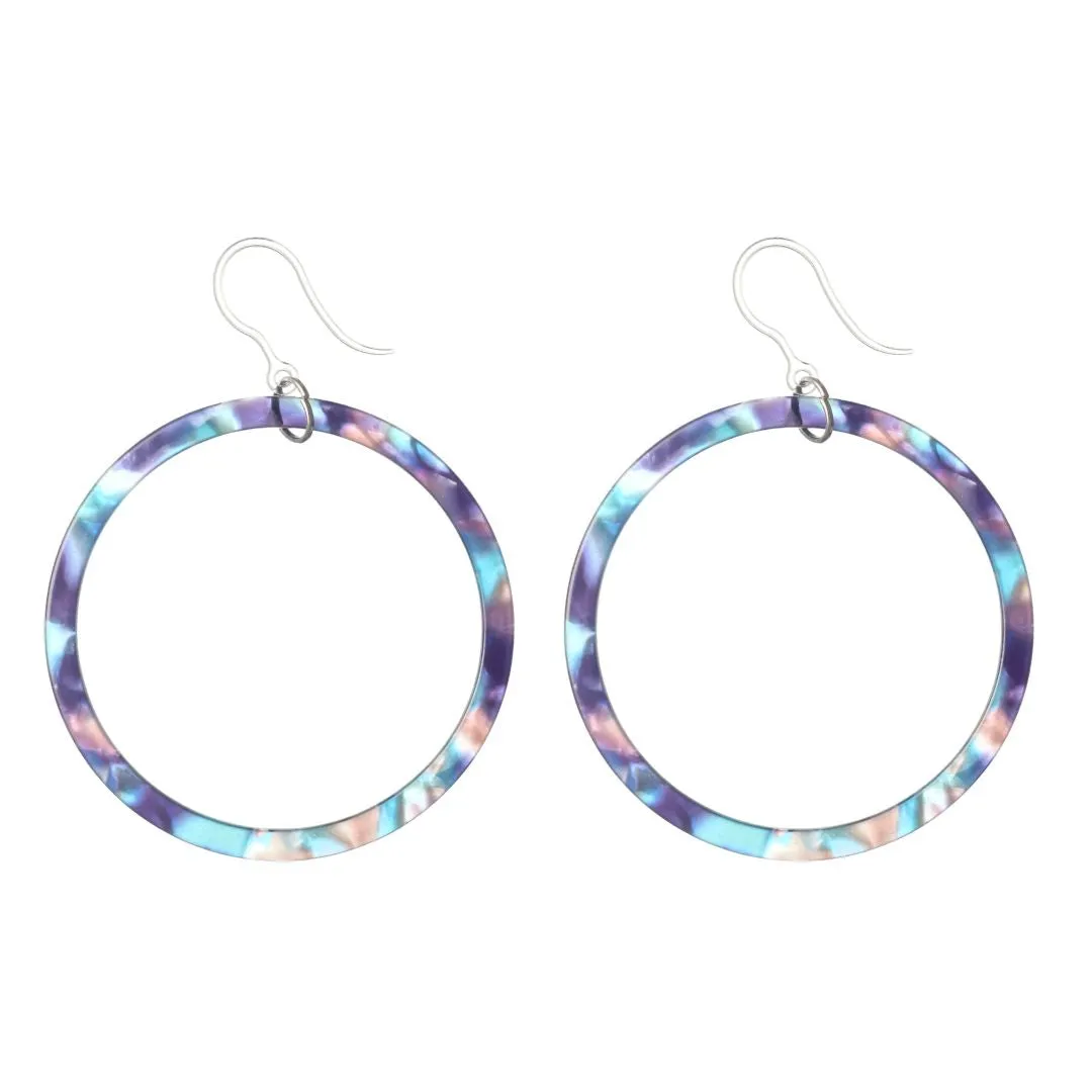 Multicolor Celluloid Hoop Dangles Hypoallergenic Earrings for Sensitive Ears Made with Plastic Posts