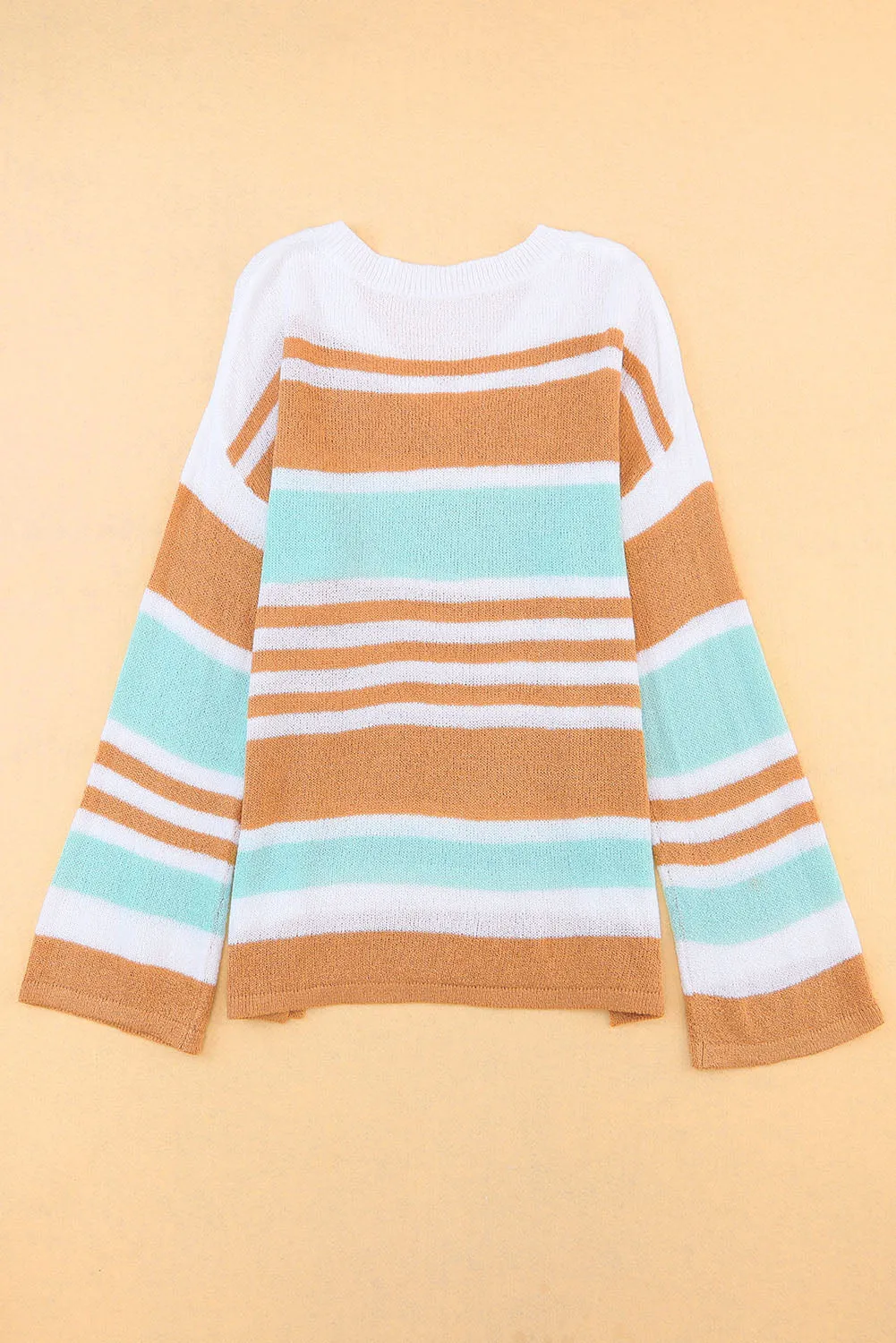 Multicolor Colorblock Stripe V Neck Split Sweater