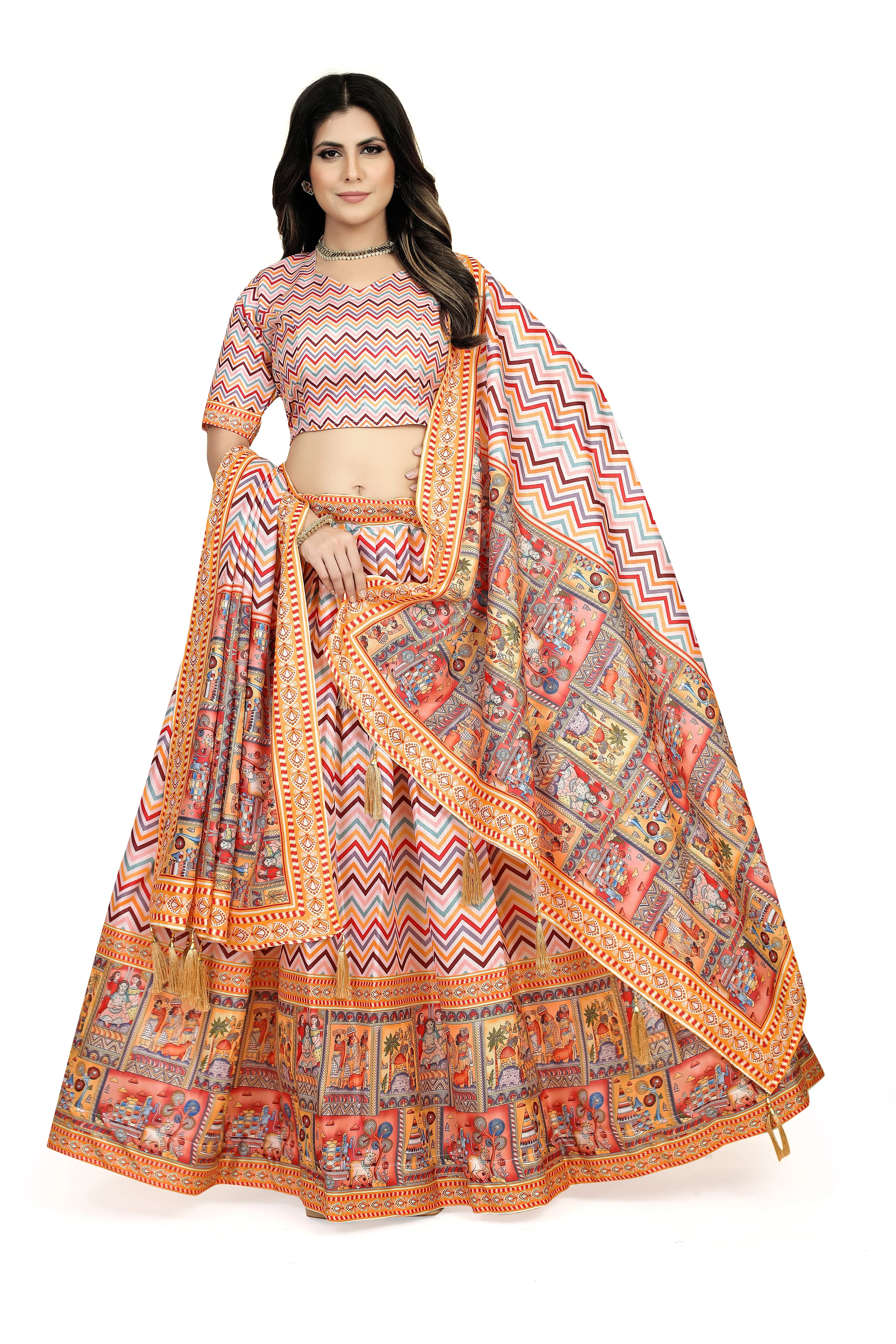 Multicolor Dola Silk Lehenga Choli Set - Perfect for Navratri