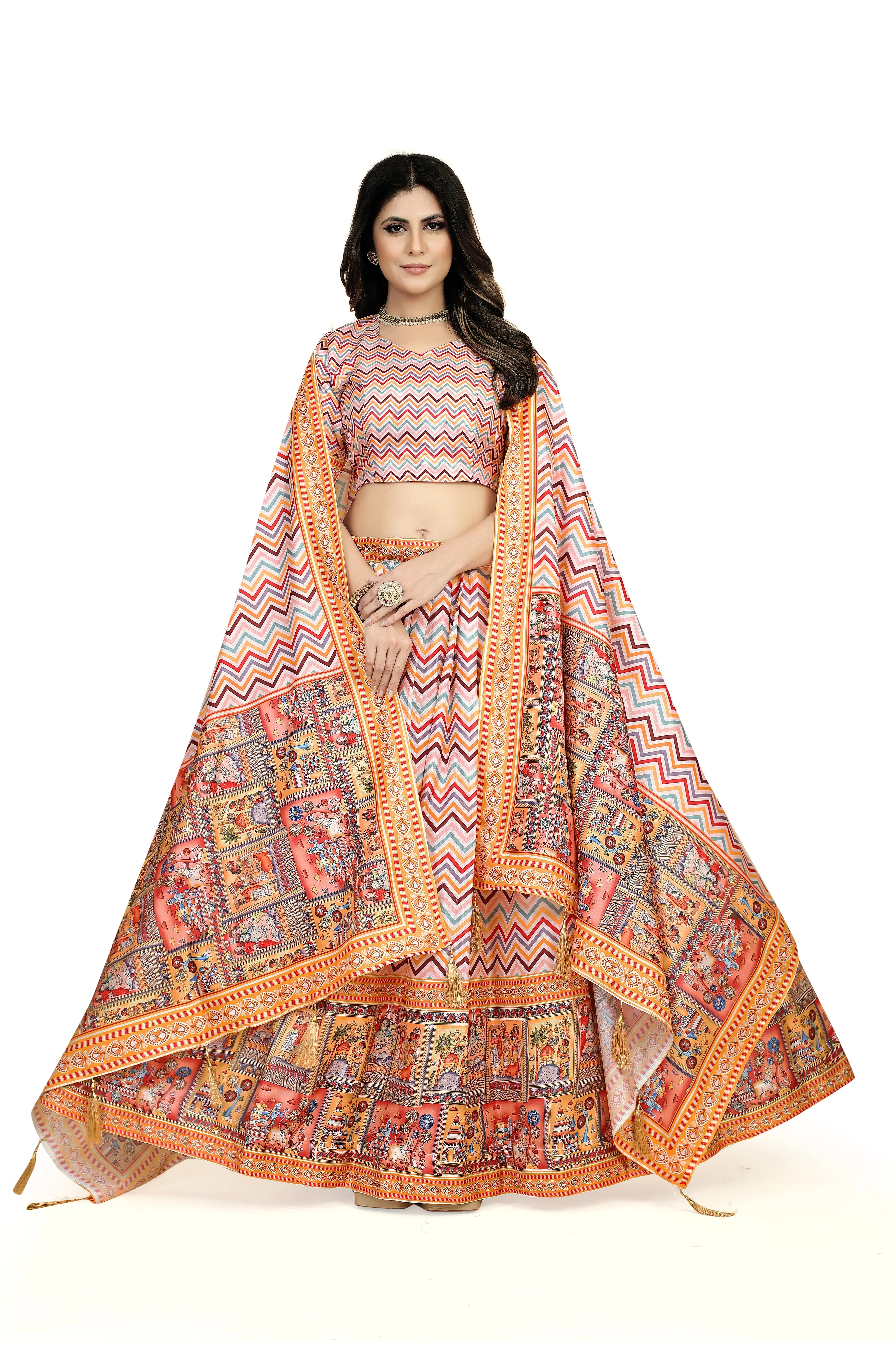 Multicolor Dola Silk Lehenga Choli Set - Perfect for Navratri