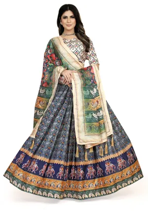 Multicolor Dola Silk Lehenga Choli with Digital Print