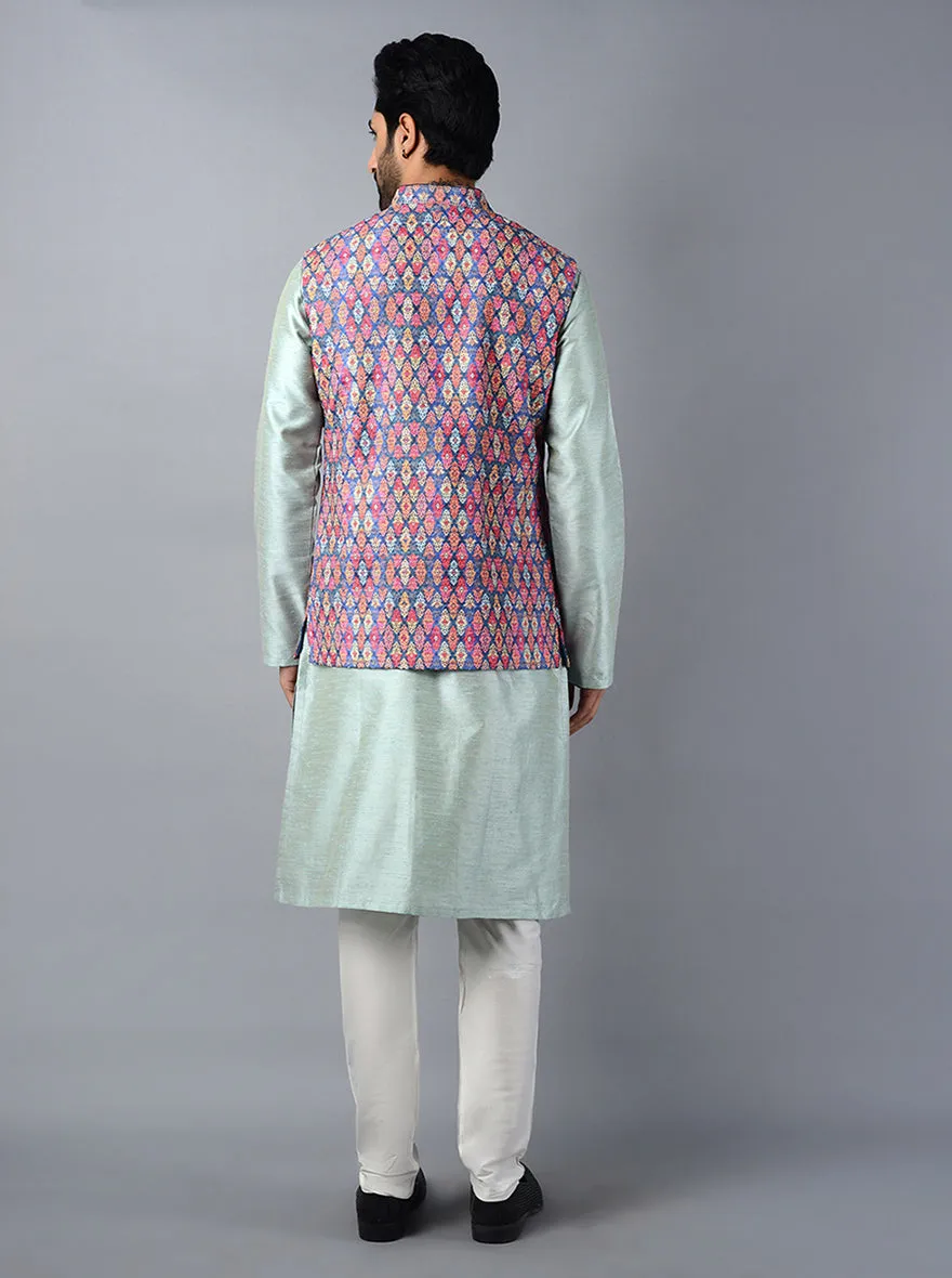 Multicolor Embroidered With Printed Regular Fit Bandhgala Jacket | Azania