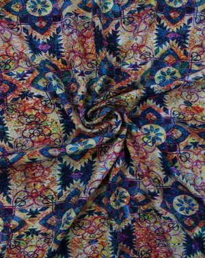 Multicolor Floral Design Polyester Crepe  Digital Printed Fabric