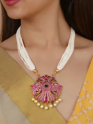 Multicolor Gold Plated Jadau Kundan Necklace - MN456M